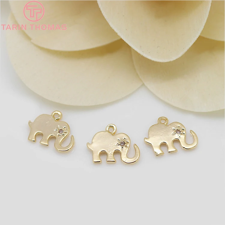 (1389)4PCS 8x 10,5 MM 24K Champagner Gold Farbe Messing mit Zirkon Elefant Charme Anhänger Hohe Qualität Diy Schmuck zubehör