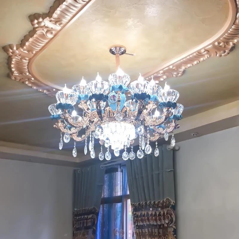 Blue Ceramic lamp lustre Hanging Bedroom Chandelier project lighting  dressing room Crystal Chandeliers E14 LED Lampara Techo