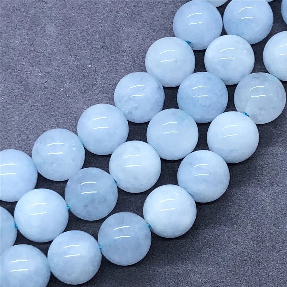 AAA Aquamarine Beads 4-12mm Round Natural Loose Stone Bead Bracelet Diy Necklace