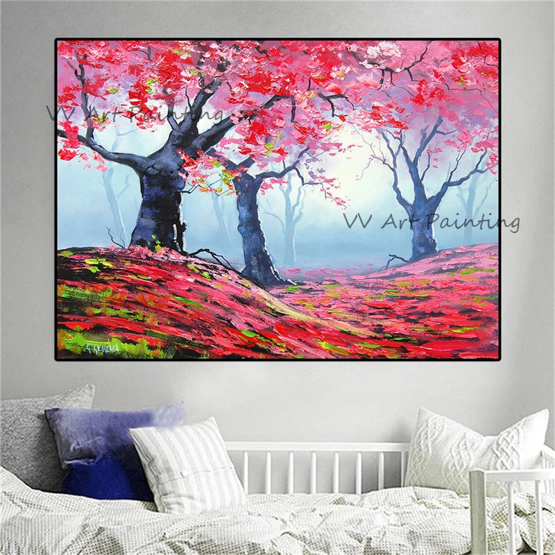 

Custom Forest Mural Wallpaper Romantic Handmade Flower Sea View Oil Painting Landscape Porch Living Room Hotel Background Wall