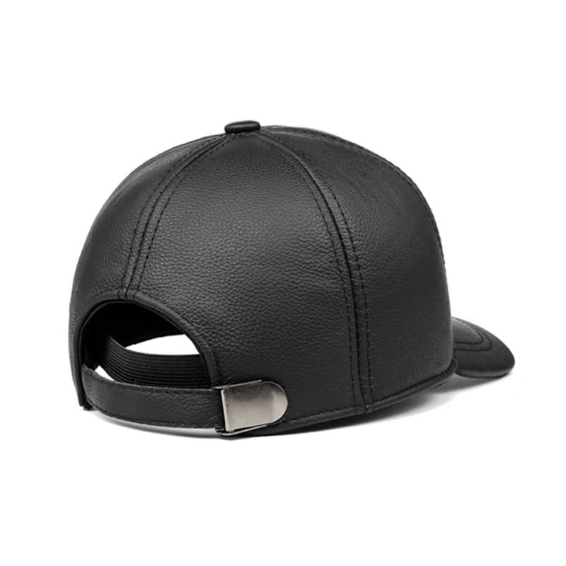 Branded New Mens Genuine Leather Baseball Caps Male Printed Casual Brown/Black Ear Warm Hats With Tab Dad Gift Golf Chapeau