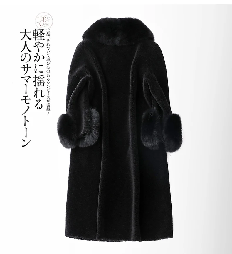 Women's Real Fur Coat Winter Jacket Women 2020 Natural Sheep Shearing Overcoat Long Warm Wool Jacket Real Fox Fur Collar LX2528