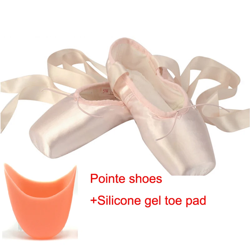 

New Sansha Professional Satin Hard Bottom Ballet Pointe Shoes + Silicone Gel Toe Pads Women Girls Ballet Dance Toe Shoes US2.5-9