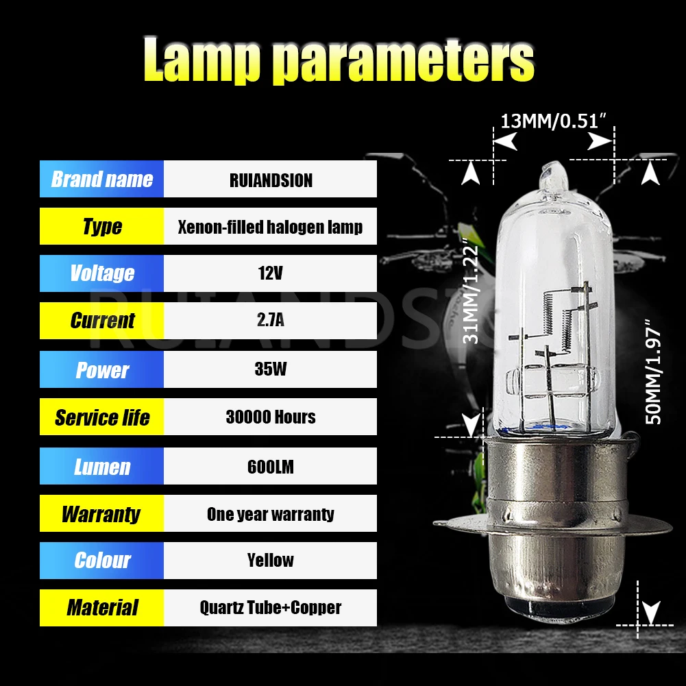 RUIANDSION2Pcs H6M P15D HS5 P45T PH11 Motorcycle Halogen Bulb 30W/35W 55W/66W Motorbike Filament Xenon 4300K 6000K High Low Beam