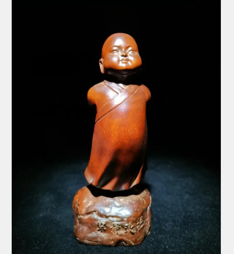 

China Hand-carved boxwood archaize small monk crafts statue