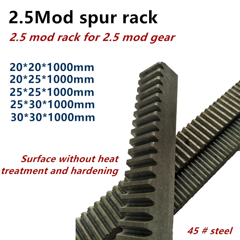 1pc 2.5M 2.5 Mod 20*20*1000mm 20*20 25*25 30*30  Mold Gear Rack Precision CNC Rack Straight Teeth Toothed rack Router