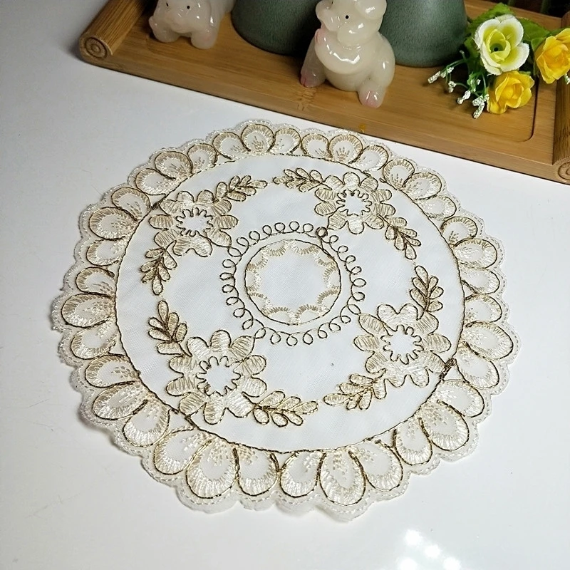 European Pastoral Lace Embroidery Delicate Home Restaurant Placemat Coffee Cup Fruit Plate Mat Coaster Jewelry Non-slip Pad