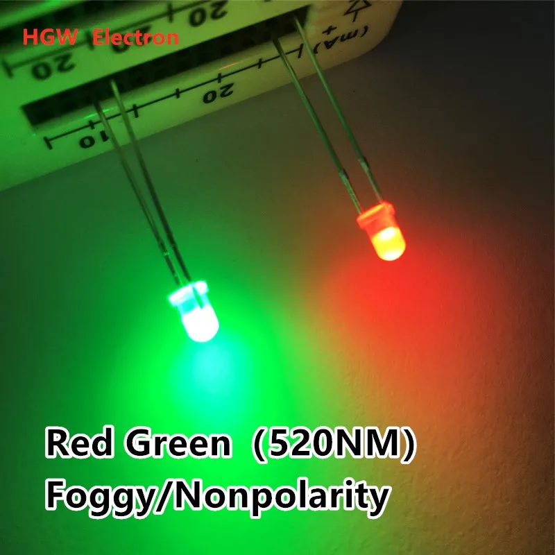 100PCS Two feet Non-polar 3mm Mistiness Red Blue Green two color transparent two way LED light-emitting diode