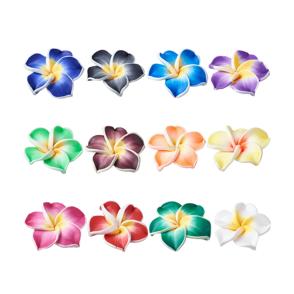 200Pcs Handmade Polymer Clay Flower Plumeria Beads Frangipani Bead For Necklace Hair Decor DIY Craft Jewelry Making Accessories