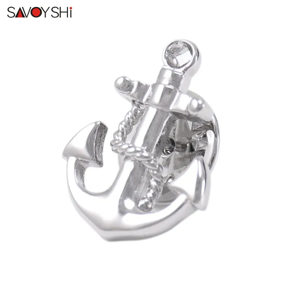 SAVOYSHI Novelty Silver color Anchor Shape Men Lapel Pin Brooches Pins Fine Gift for Mens Brooches Collar Party Gift Jewelry