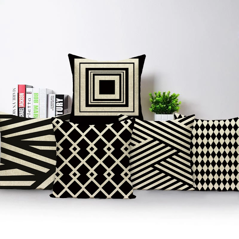 Nordic Black White Geometry Throw Cushion Pillows Covers Decorative Fashion Stripe Grid Cushion Cover Home Living Room Decor