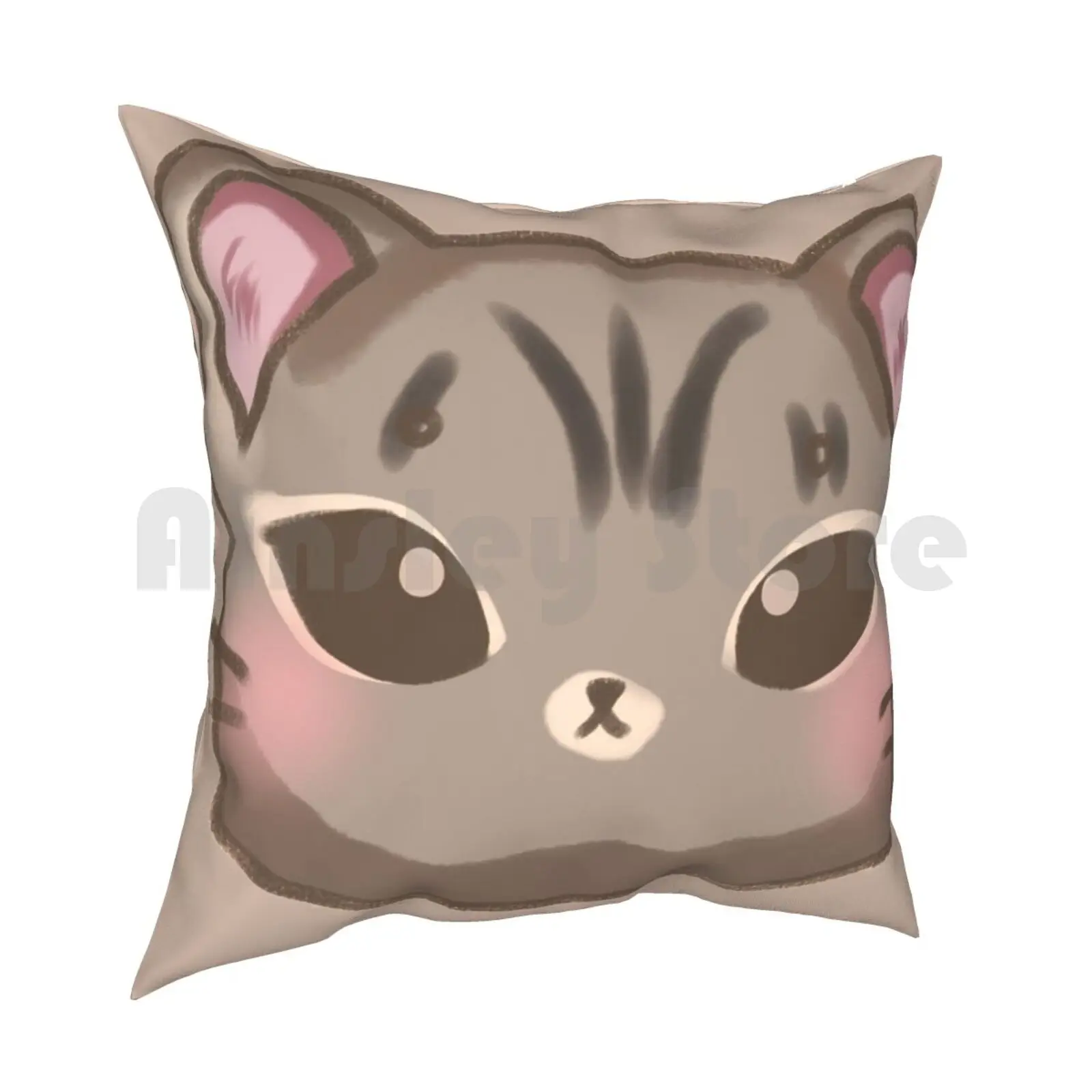 Cute Kitty Pillow Case Printed Home Soft Throw Pillow Cute Gray Grey Brown Dark Cat Kitty Blushing Kawaii Happy