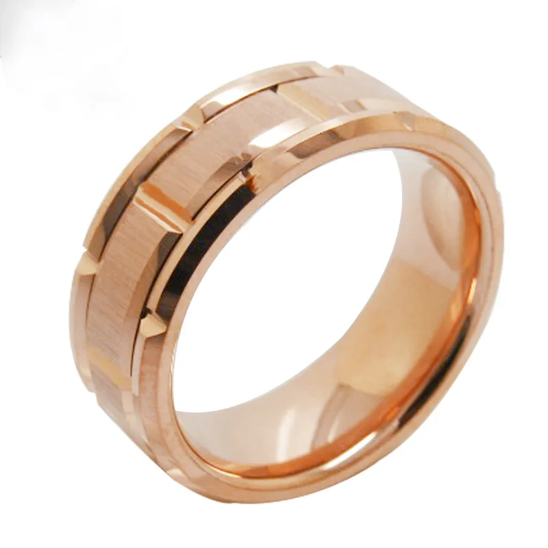 8mm Width Rose Gold Tones Tungsten Wedding Rings for Man Woman Brick Pattern Matte Brushed Surface Size 6-13