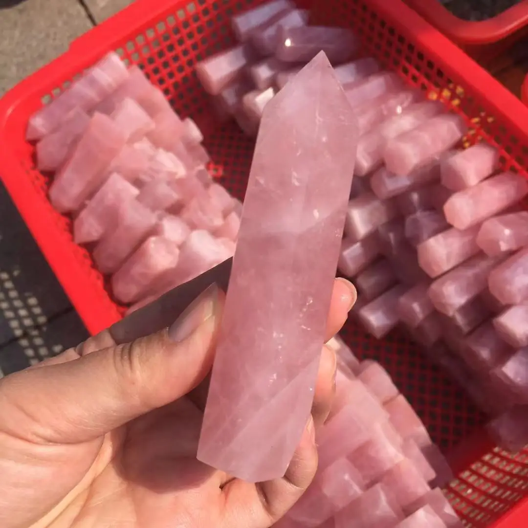 Natural Rock Rose Quartz Crystal Point Healing Stone Pure Color Obelisk Wand Pink