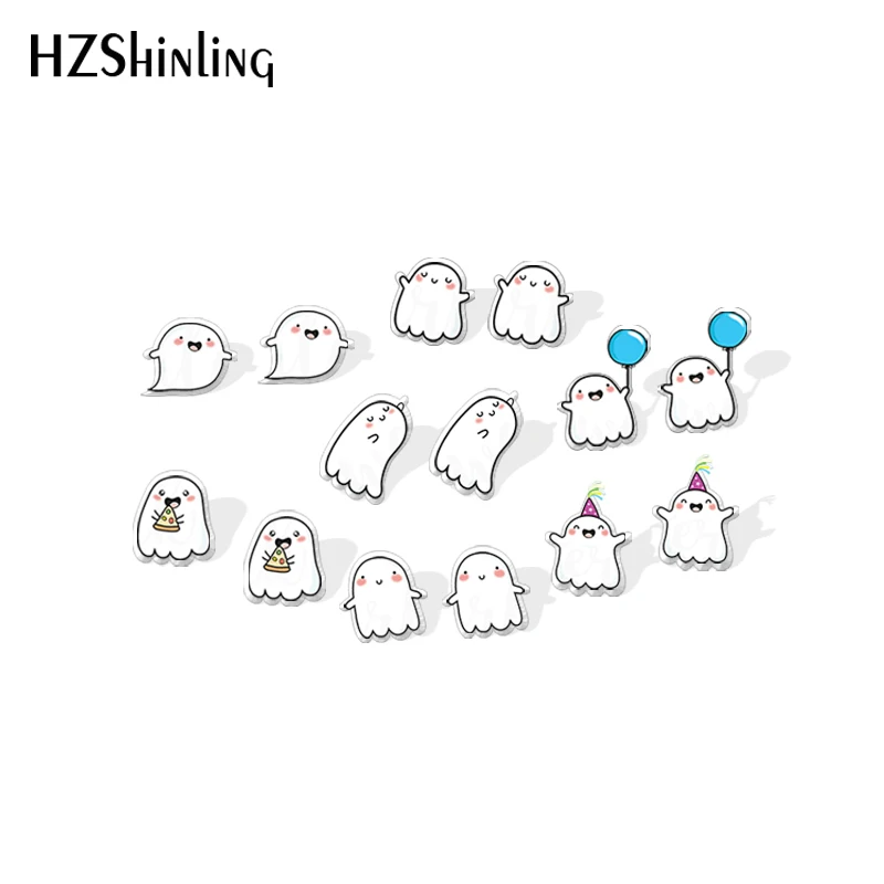 2020 New Cute Ghost Stud Earring Happy Halloween Acrylic Earrings Resin Epoxy Handmade Jewelry