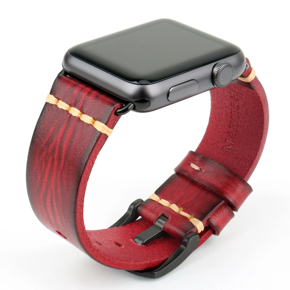 Handmade Watch band For Apple Watch Series 7 6 SE5 4 3 iWatch 45mm 41mm 44mm 40mm 42m 38mm Vintage Cow Leather Strap