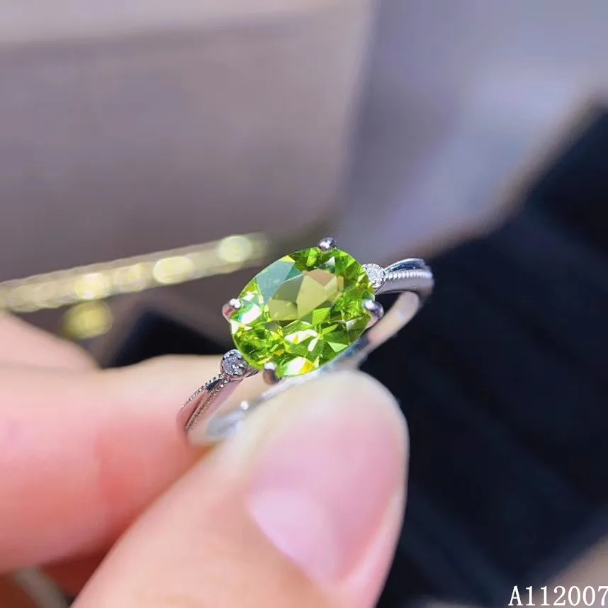 KJJEAXCMY fine jewelry 925 sterling silver inlaid natural Peridot ring delicate new female gemstone exquisite support test