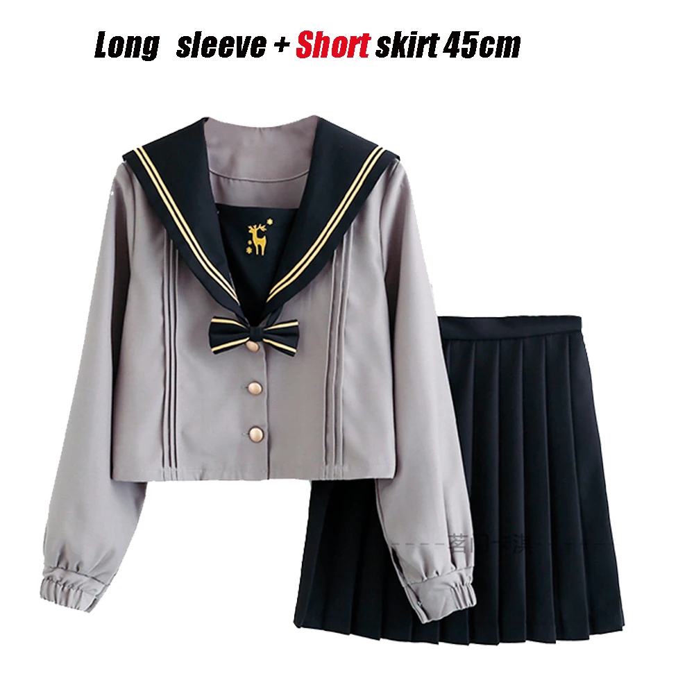 Japanese School Uniform Suit Grey JK S-2XL Cartoon Girl Navy Sailor Uniform School Sets Navy Costume Women Girl Costume