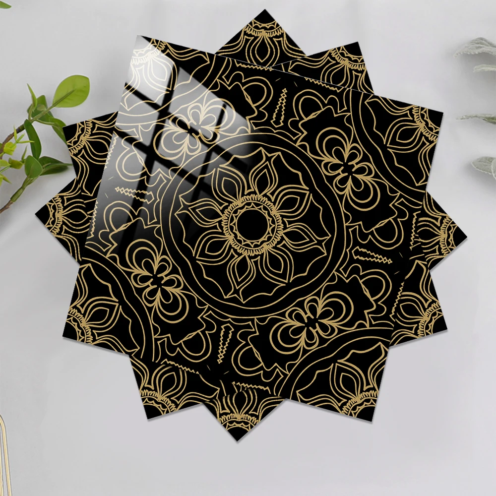 

10pcs Black & Gold Muslim Style Tiles Wall Sticker Kitchen Wardrobe Washbasin Home Decor Waterproof Self-adhesive Art Wallpaper