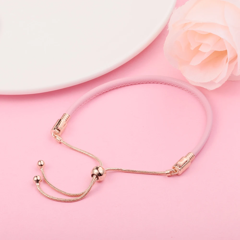 

Pink Leather Sliding Bracelet Fits 925 Beads Silver Bracelets For DIY Woman Fashion Bracelets For Jewelry Making