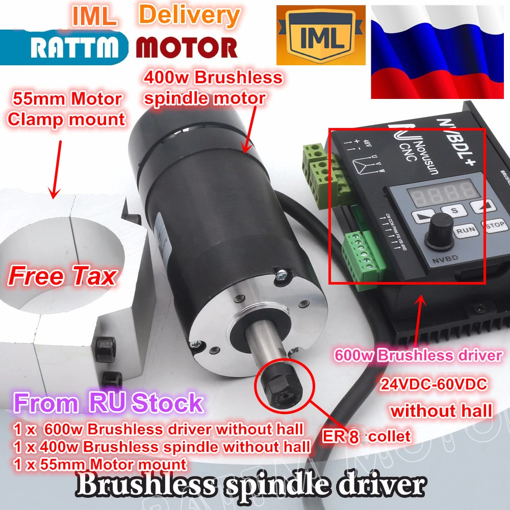 Imagem -02 - Brushless ar Refrigerado Motor do Eixo 400w 48v Er8 Mais 600w 60v Driver sem Hall Cnc Router Moagem Milling Kit dc