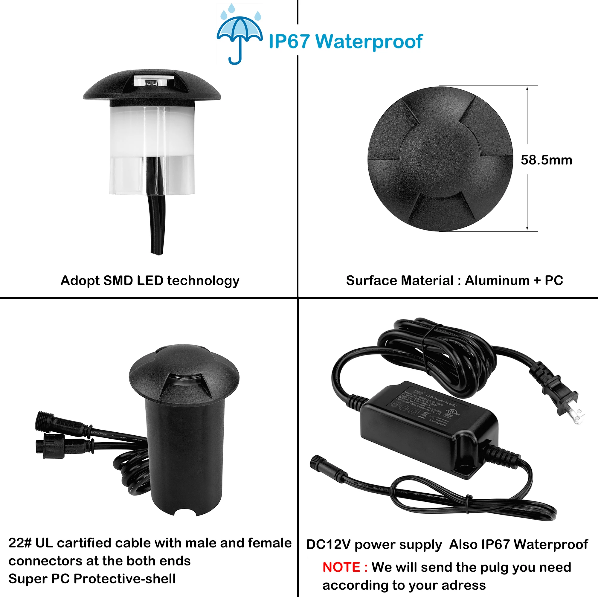 Imagem -02 - Pacote de 10 Luzes de Led para Pisos à Prova Dágua Ip67 Placas Embutidas Tijolo Parede Escadas Caminho Iluminação