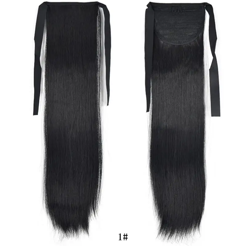 SHANGZI Straight Wrap Around Clip In Ponytail Hairpieces long Hair Extension Heat Resistant Synthetic Fake Hair for women