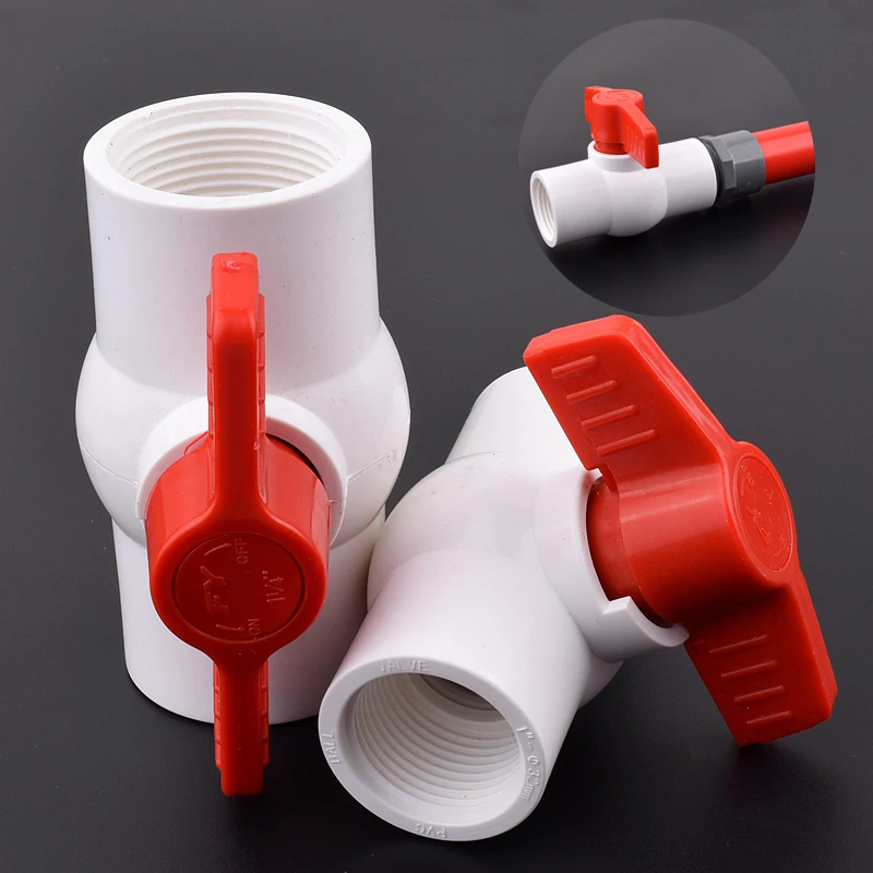 

1-3pcs 20~63mm White PVC 1.2~2" Female Thread Globe Valve Garden Irrigation Water Supply Aquarium Tank Water Pipe Connectors