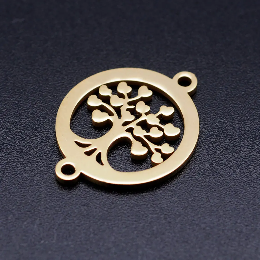 10pcs/lot 316L Stainless Steel Heart Tree of Life DIY Connector Charm Wholesale Jewelry Finding Supplies Pendants for Necklaces