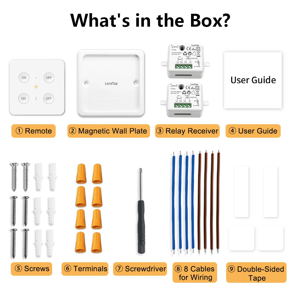 LoraTap Wireless Switch Relay Module with 4 Button Remote Control Dual ON OFF up to 200m Mountable or Portable No wires No WiFi