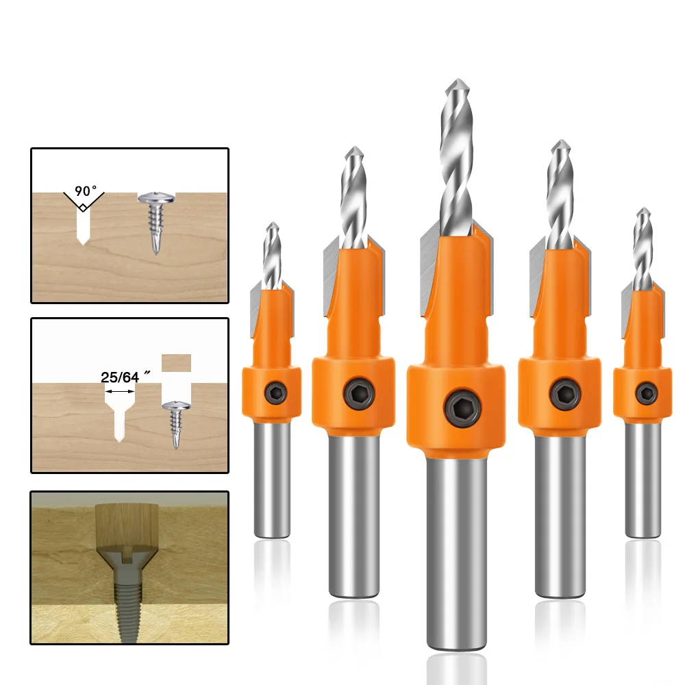 8/10mm Shank HSS Countersink Drill Woodworking Countersink Router Bit Screw Extractor Remon Demolition Carpentry Tools