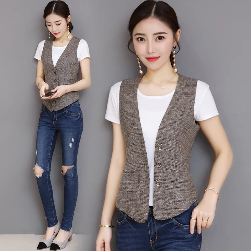 Woman Jacket Vest Kelayila Plaid Women Short Spring Summer Small Coat Sleeveless Vest Chaleco Mujer