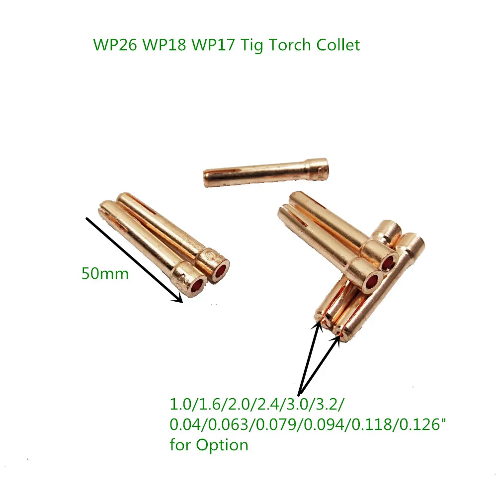 Tungsten Electrode Collet Tig Torch Consumables 1.0/1.6/2.0/2.4/3.0/3.2mm Collet for WP17 WP18 WP26 Tig Torch