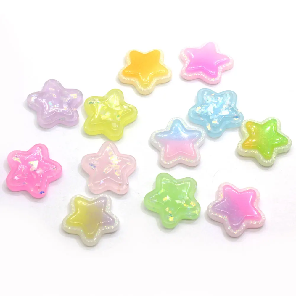 50/100pcs  18mm Bling Star Flatback Resin Glitter Confetti Flowers Flat back Kawaii Cabochon Supplies Decor iPhone Case Decor Sl