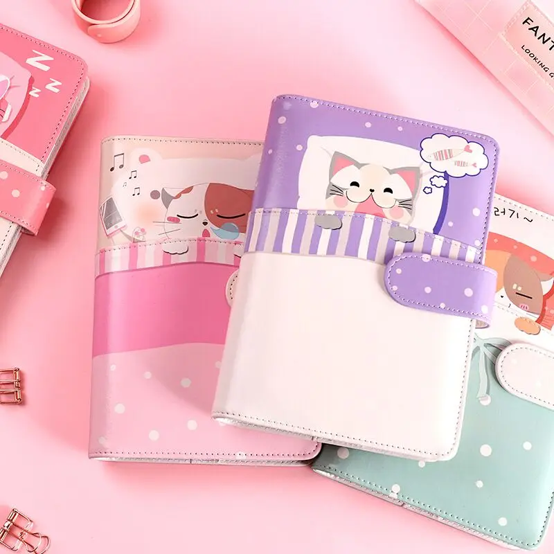 Sharkbang New Arrival Sleeping Dream Cat 80 Sheets A5 A6 PU Loose-leaf Diary Notebook Journals Agenda Gift Set Kawaii Stationery