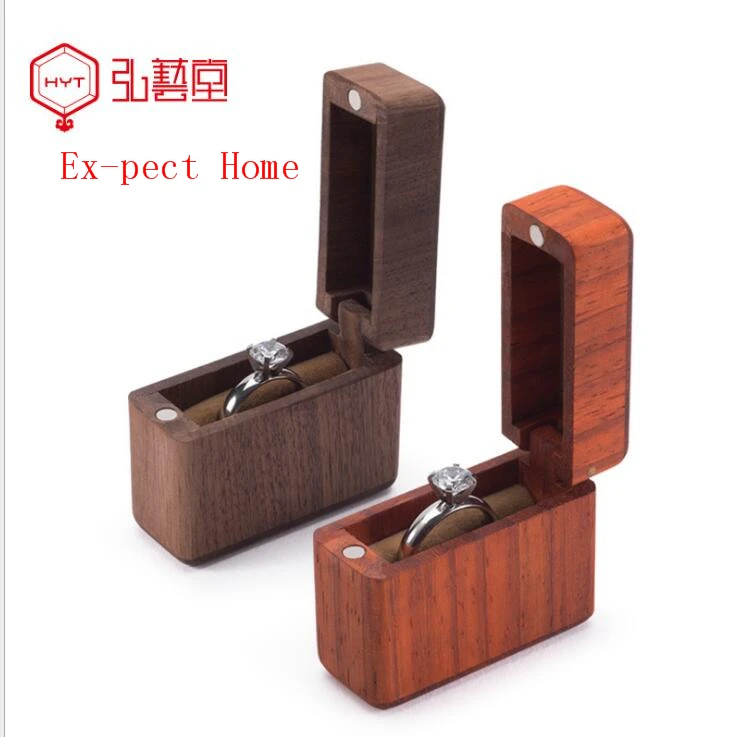 24pcs High End Rectangle Natural Wood Jewelry Ring Boxes Magnetic Hinged Storage Christmas Eve Rosewood Walnut Boxes 5x2x4.2CM