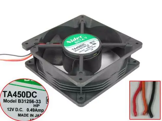 

Nidec B31256-33 DC 12V 0.49A 120x120x38mm 3-Wire Server Cooling Fan