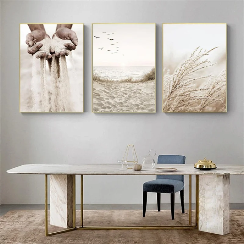 Modern Nordic Lion Poster Landscape Painting Canvas Dandelion Poster Art Reed Beach Poster for Living Room Wall Decoration Mural