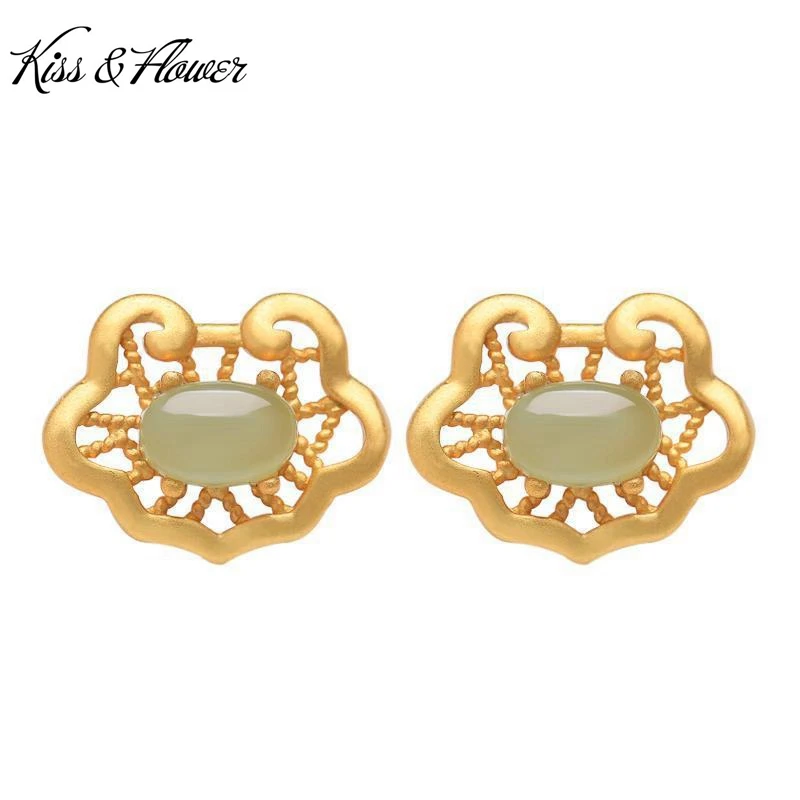 

KISS&FLOWER ER358 Fine Jewelry Wholesale Fashion Woman Girl Bride Mother Birthday Wedding Gift RUYI 24KT Gold Stud Earrings