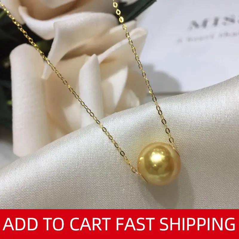 

NYMPH Real 18K Gold Pearl Necklace Pendant Fine Jewelry AU750 Chain Natural Southsea Pearls Luxurious 18K Gold Wedding D339