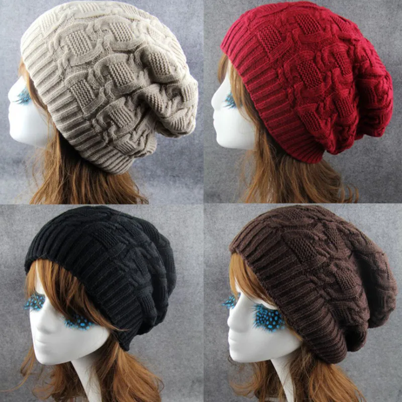 New Women's Winter Hat 2022 Fashion Knitted Hats Baggy Oversized Slouch Twist Hat Thick Warm Caps Mens Casual Knitted Beanie Cap