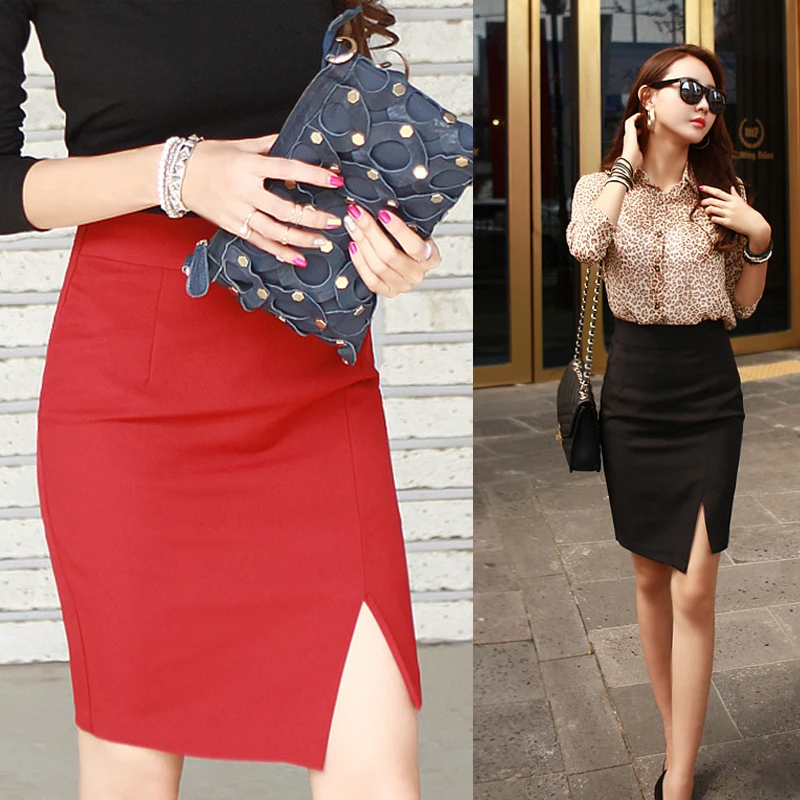 Spring and Summer Irregular Split Skirt Elastic Long Professional Skirt Woman Skirts Mujer Faldas Saias Mulher