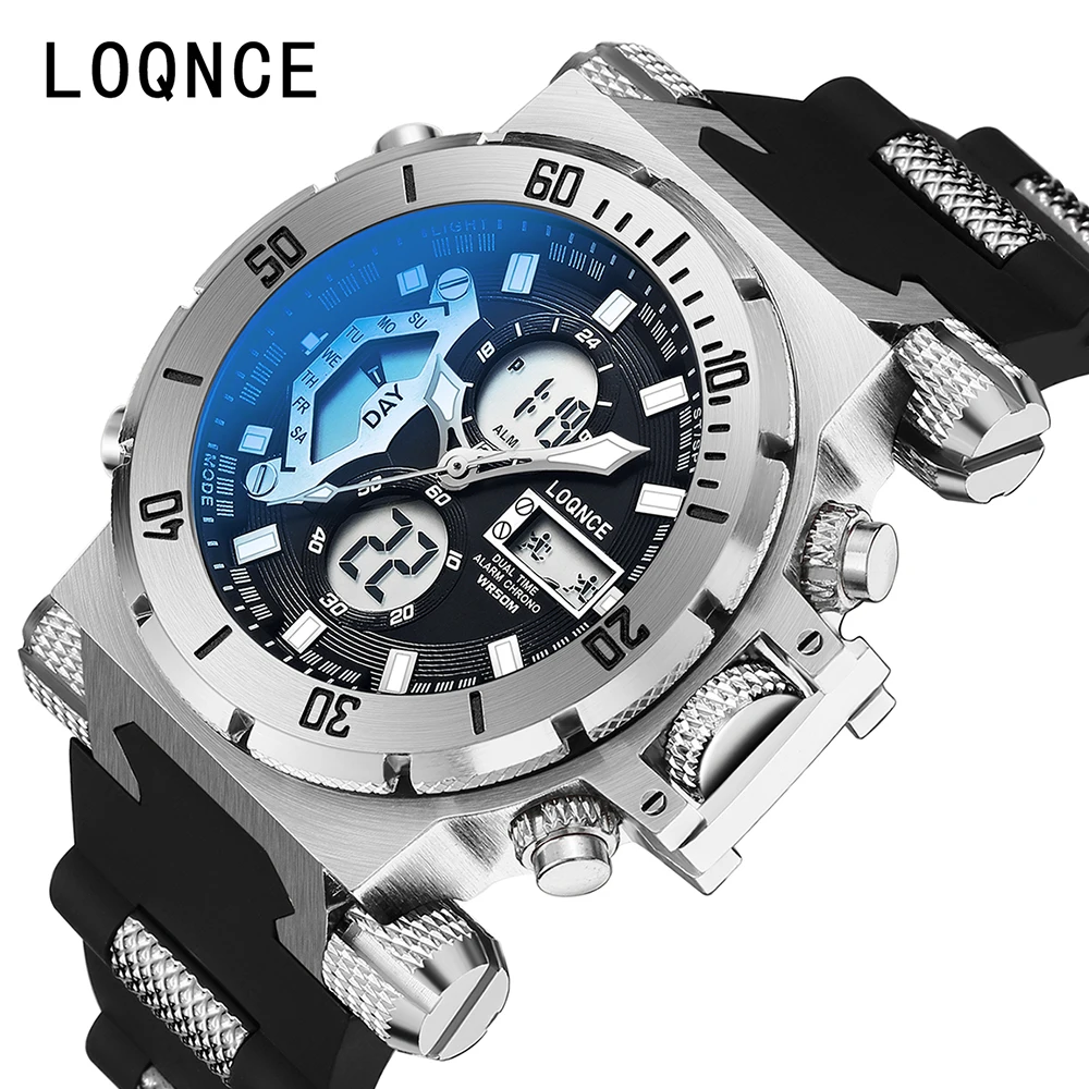 New LOQNCE Men Military Sport Watches Mens LED Digital Waterproof Quartz Watch Dual Display Clock Relogio Masculino