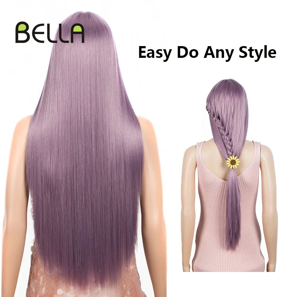 Bella Synthetic Lace Wig Straight Hair Blonde 613 Purple Burgundy Wigs For Black Women 30 inch Heat Resistant Fiber Cosplay Wigs