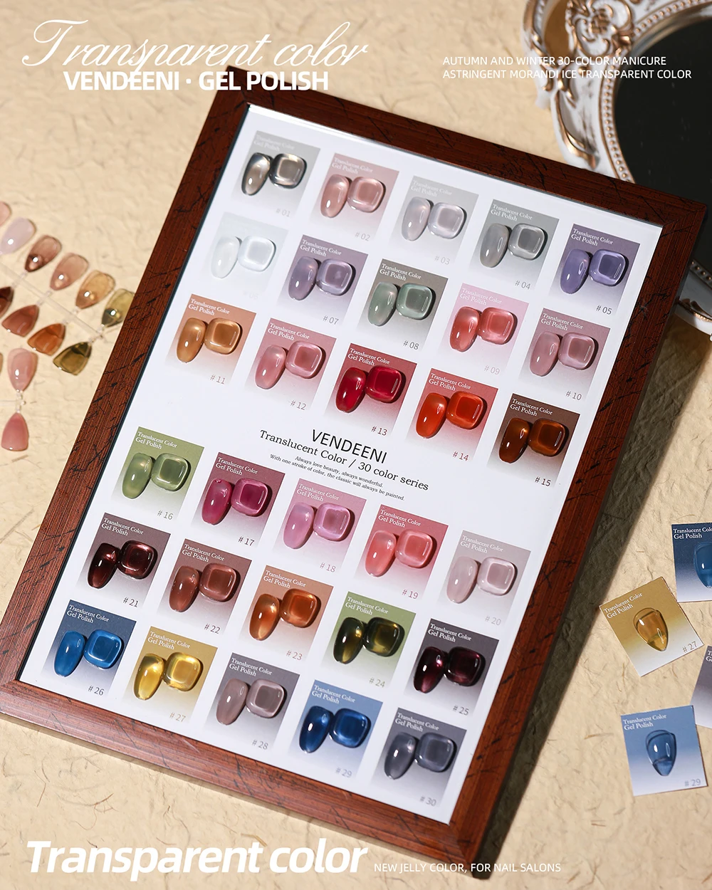 Vendeeni 30 Farben Transparenter Gel-Nagellack, Dirty Color Jelly UV Soak Off Gel-Lack, Ice Through Jade Nail Art Gel-Lack – Detail 1