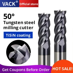 VACK HRC50 Milling Cutter Carbide for Metal End Mill for CNC Tools 4 Flutes Alloy Tungsten Steel Router Bit 1 2 3 4 10mm Cutter