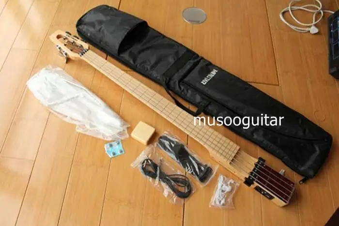 MINISTAR BRAND BASSTAR 5STRING TRAVEL ELECTRIC GUITAR WITHOUT FRET WITH  CARRYING BAG  FRETLESS