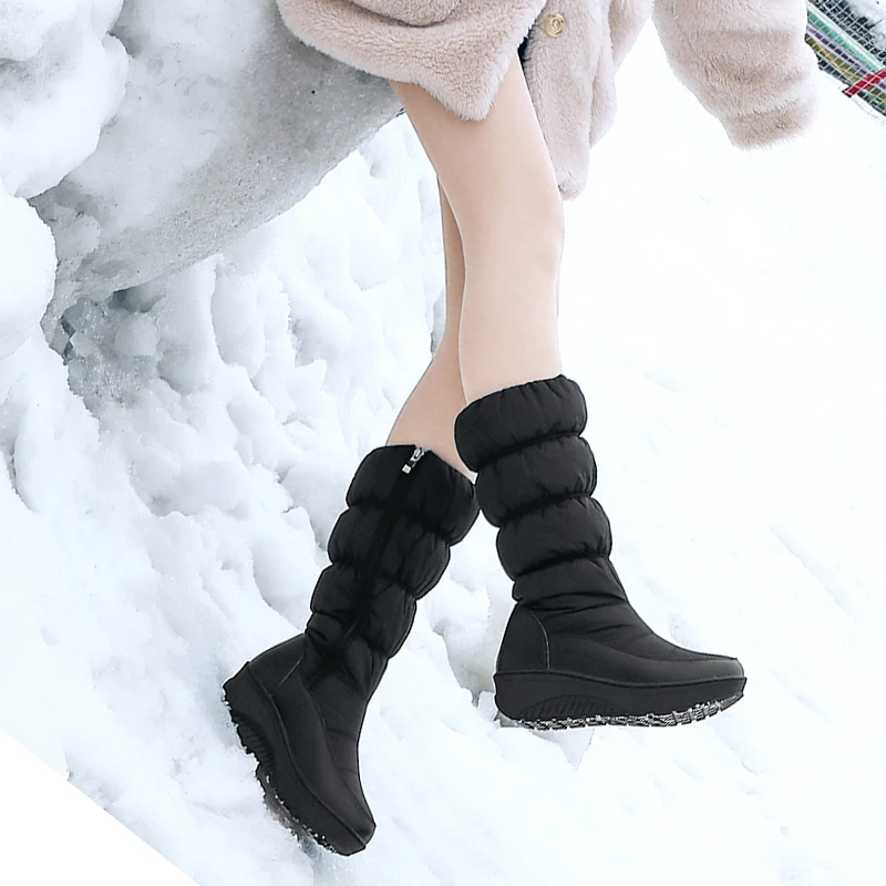 2023 Winter Snow Boots Platform Shoes Girls Footwear Mid Calf Women Boots Down Warm Fur Inner Solid Color Side Zipper Plus Size