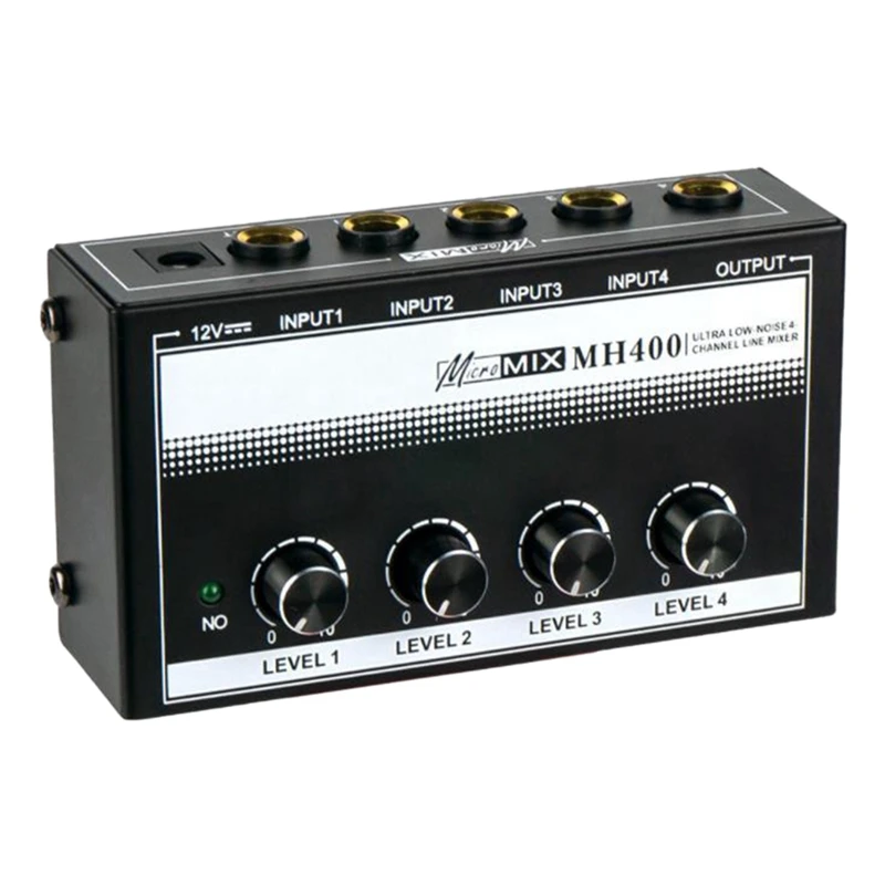 MH400 Ultra Low-Noise 4-Channel Line Mixer Mini Audio Mixer & 1/4-inch TS Inputs Output Volume Control for Guitars Bass Keyboard