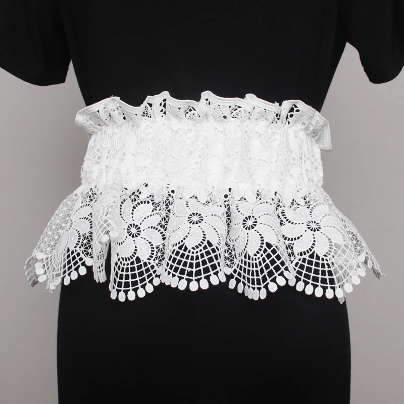 2020 spring and summer fashion trend lace cloth waist sealing female wide decorative white shirt dress T-shirt belt worn outside